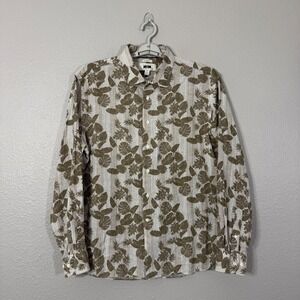 Joseph Abboud Men's XL Tan Linen Blend Modern Fit Tropical Button Down Shirt